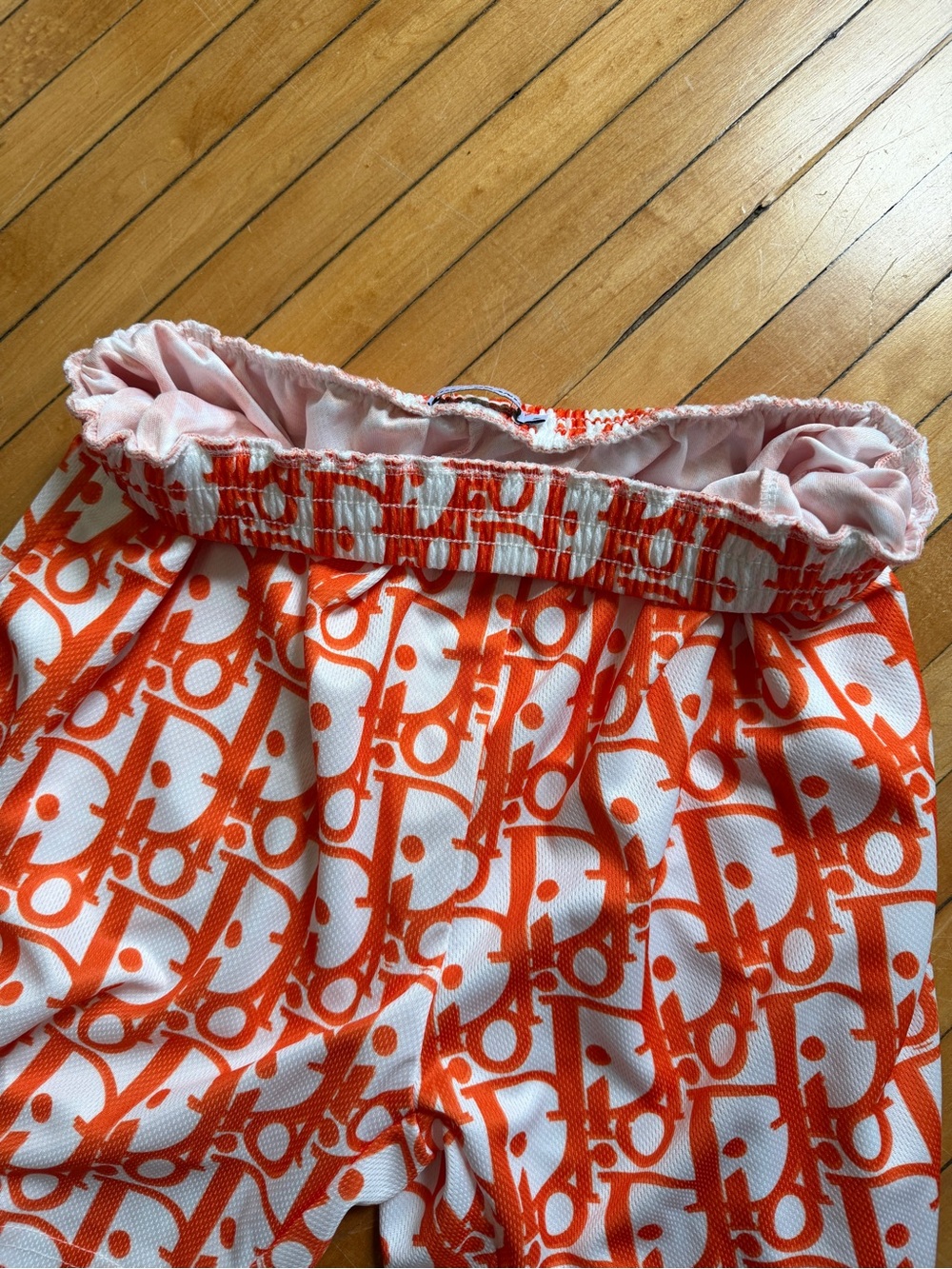 Off Brand Dior Monogram Orange & White Mesh Printed Shorts Sz. M - Picture 5 of 5